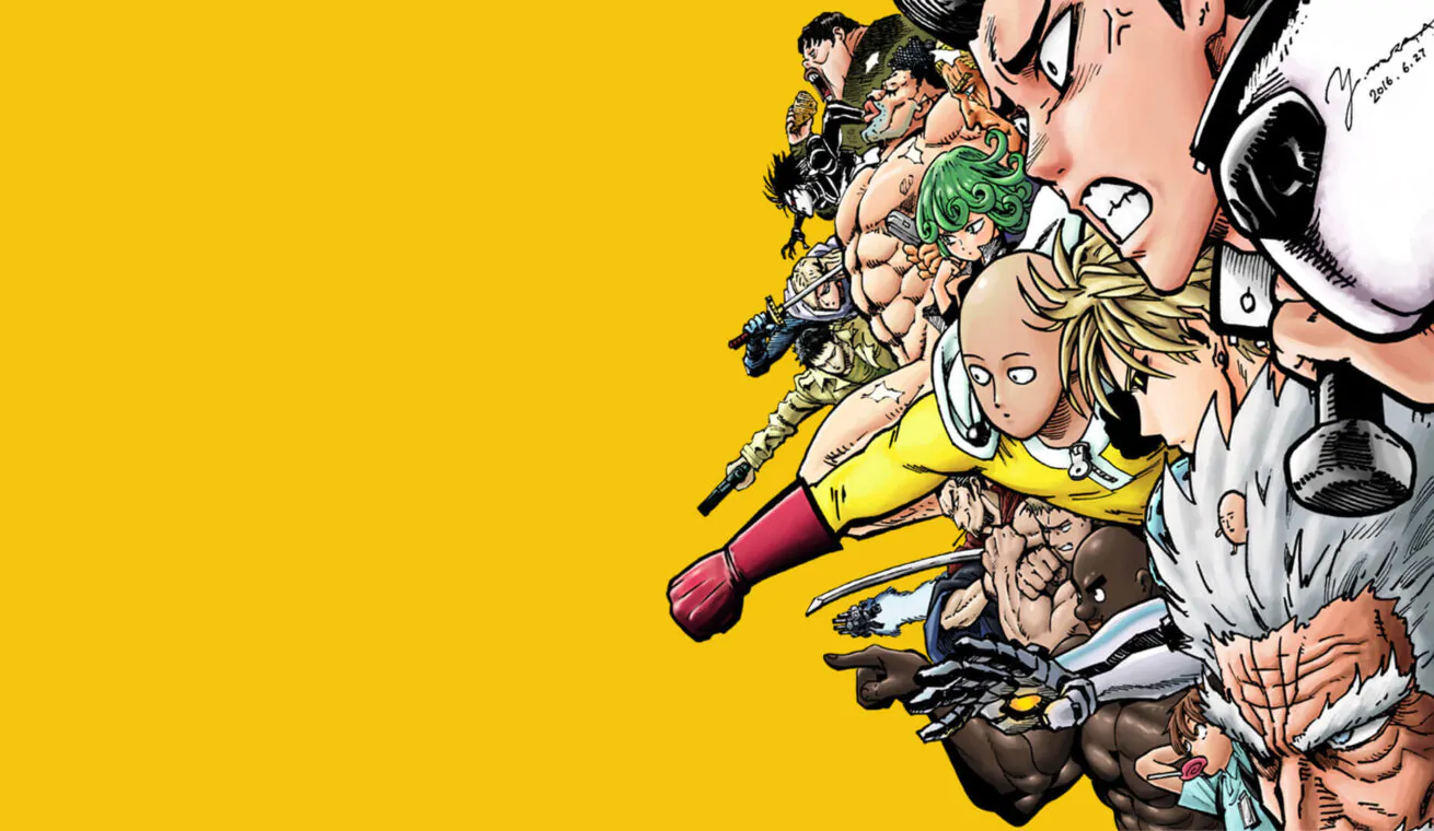 Большой постер со всеми персонажами к аниме Ванпанчмен